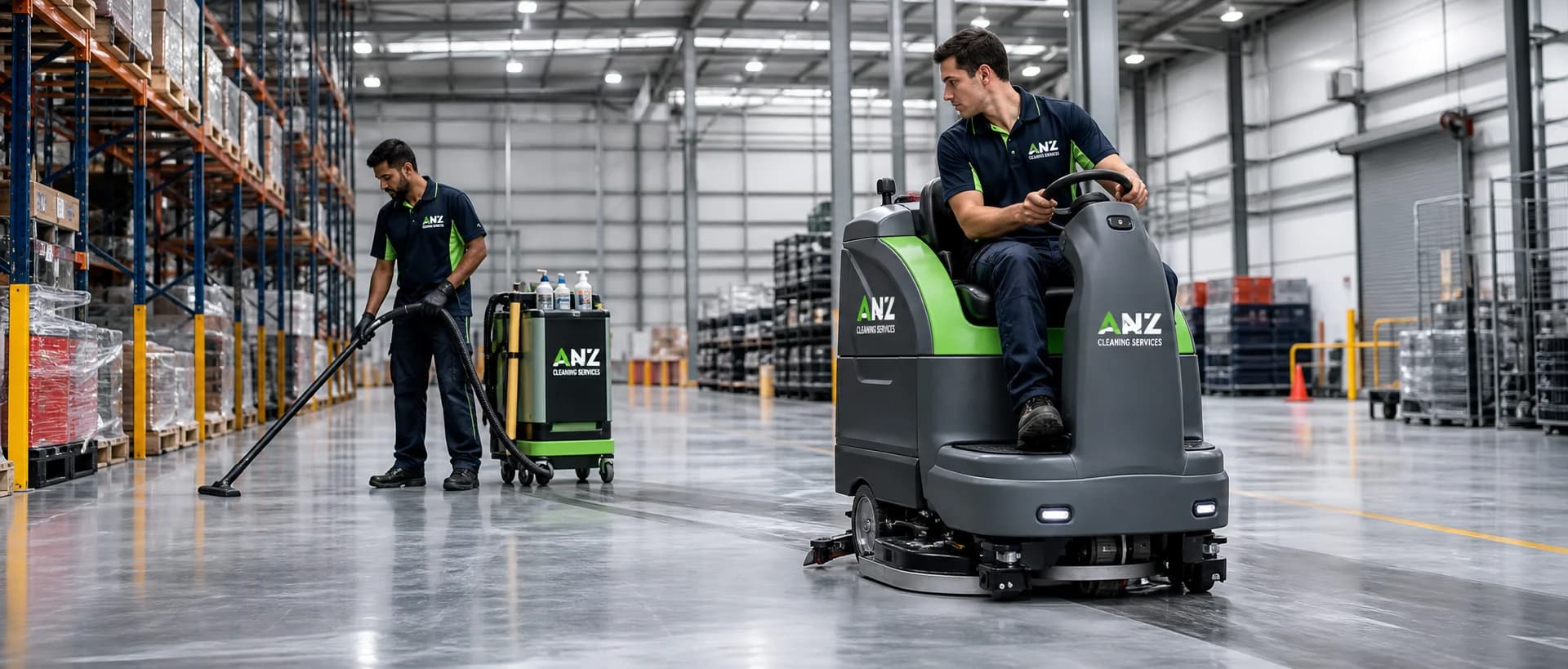 ANZ Cleaning Services team cleaning a Mascot commercial warehouse