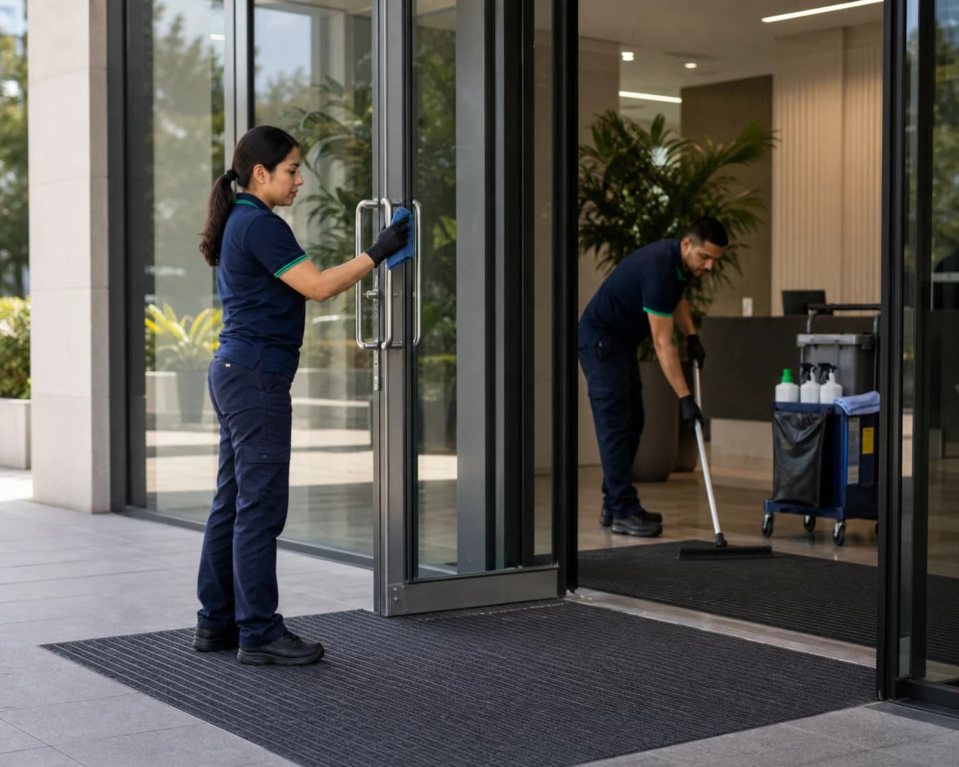 Commercial building glass entrance window cleaning — ANZ Sydney